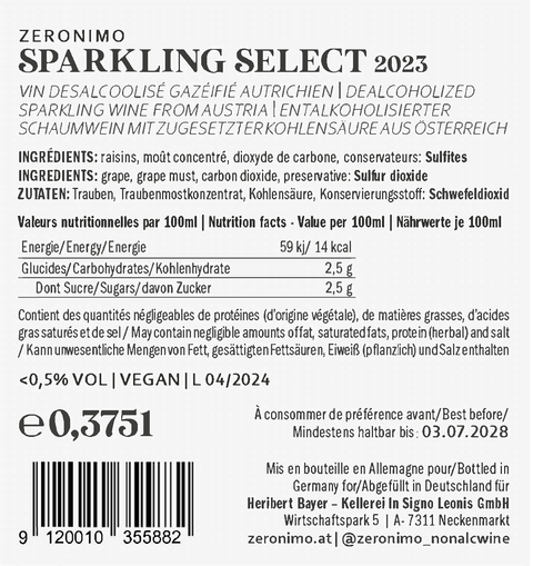 Zeronimo - Sparkling Select - 1/2 bottle